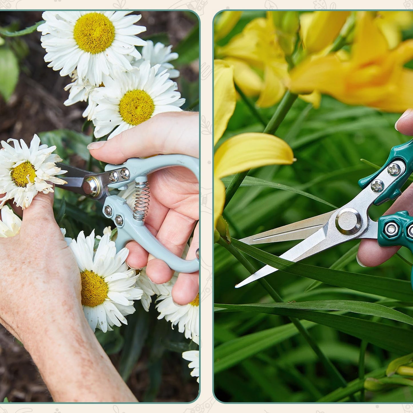 Modern Sprout Pruning Shears - Herb Snipping Scissors- Lightweight Gardening Tools W/Easy Lock - Flower Cutter Garden Shears - Carbon Steel Blade + Reusable Holster (Ocean, 1-Pack)