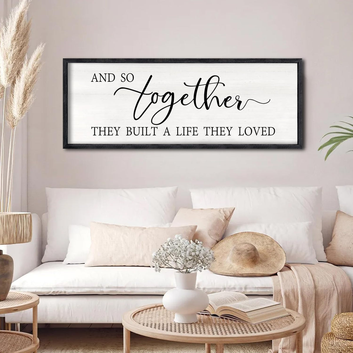 And So Together They Built A Life They Loved Sign Large Above Bed Wall Decor 32"×12" for Bedroom Over Bed Wall Art Hanging (Black)