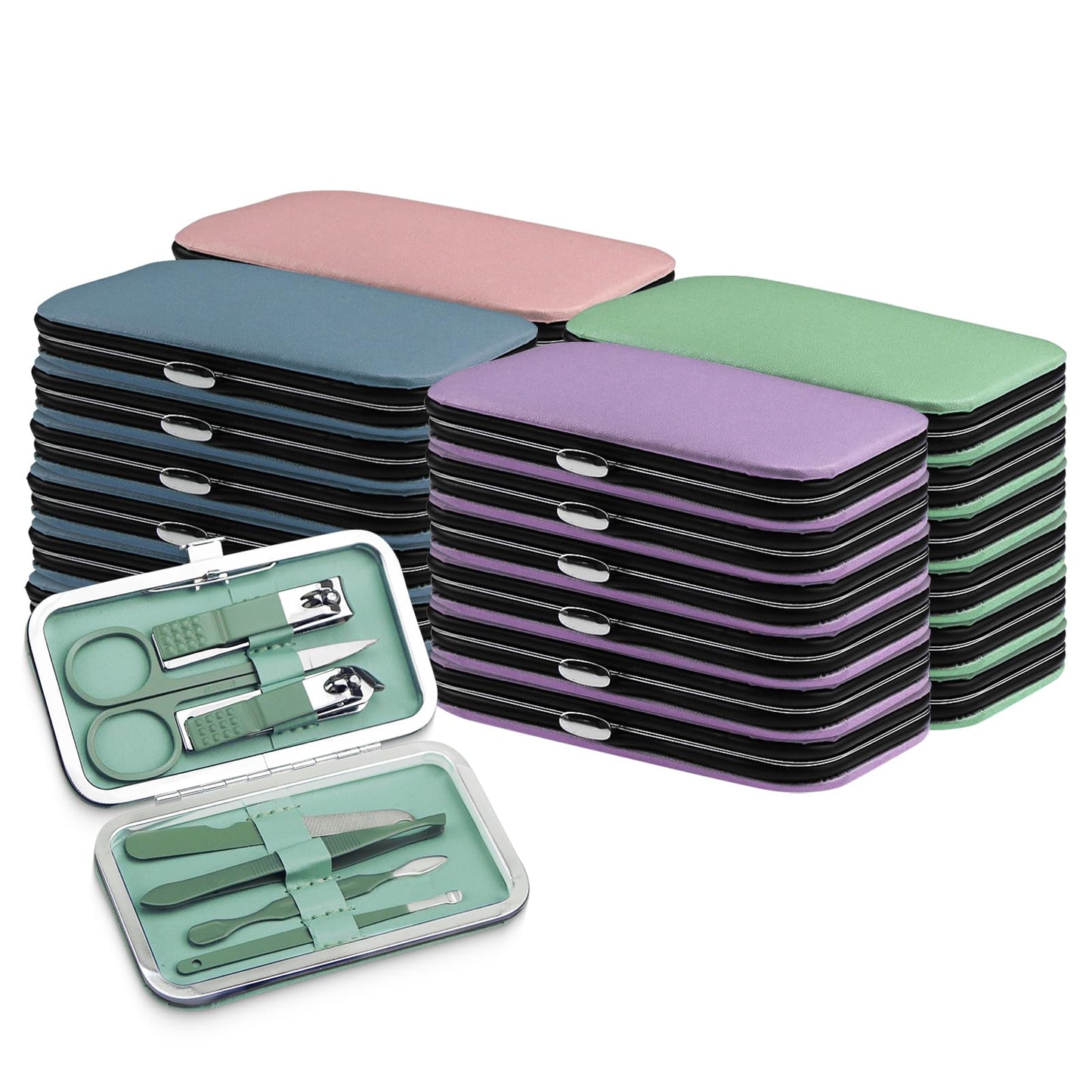 Manicure Kit Bulk, Nail Clippers Set Stainless Steel Fingernail Clippers Set, Sturdy Nail Tip Cutter Trimmers Professional Grooming Toenail Clippers Personal Pedicure Kits 7 in 1(Multicolour 12 Pack)