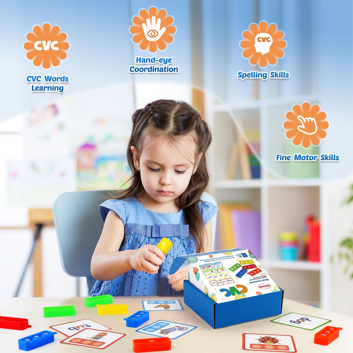 Aizweb CVC Word Games Kindergarten,Phonics Games for Kids Ages 3-8,CVC Flashcards for Preschool Special Education Classroom Supplies,Reading&Spelling Activity Phonics Manipulatives for Kids