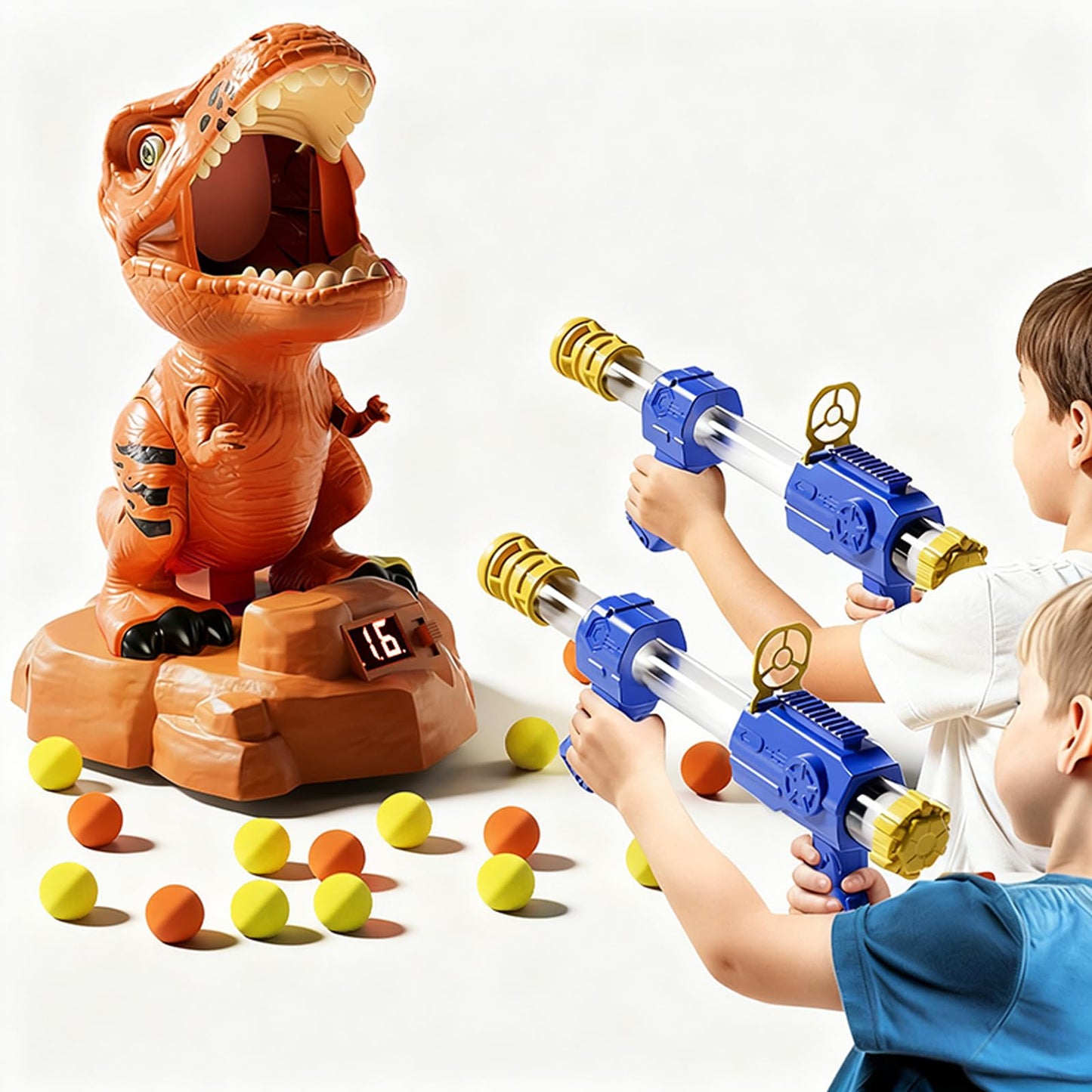 Siwuoke Dinosaur Shooting Game with Auto-Moving Target, 2 Air Blasters & 50 Foam Balls, Interactive Toy for Kids, Gift for Boys & Girls Ages 3 4 5 6 7 8 Years Old