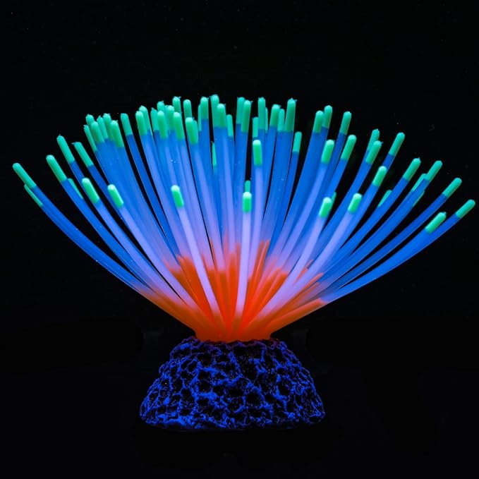 Uniclife Aquarium Imitative Iridescent Blue Sea Urchin Ball Artificial Silicone Ornament with Glowing Effect for Fish Tank Landscape Decoration