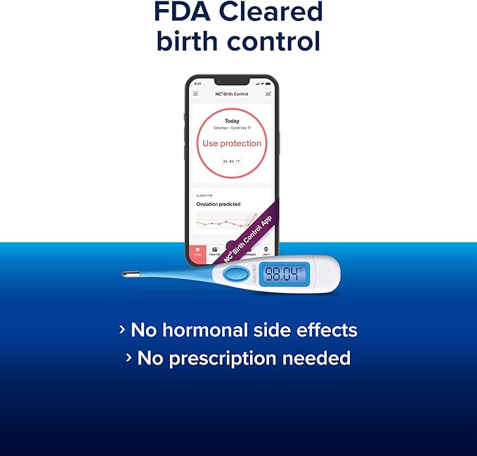 Clearblue & Natural Cycles Hormone-Free Birth Control Kit Starter Pack, 3 Month Subscription to The Natural Cycles app, 15 Digital Ovulation Tests, 1 Digital Basal Thermometer