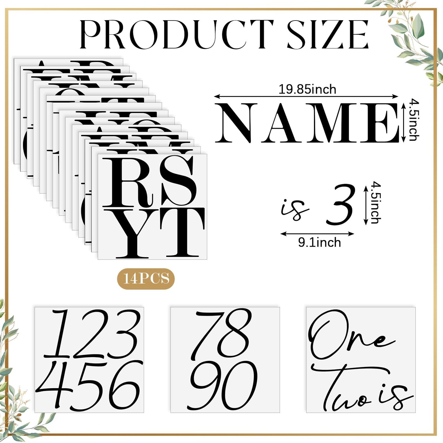 Faccito 17 Sheets Backdrop Letters for Fabric Arch Iron-on Heat Transfer Vinyl Letter & Number Kit – A–z Serif Letters & 0-9 Script Numbers with “is”, DIY Name & Age for Birthday Wedding, 4.5 x 4.5 in