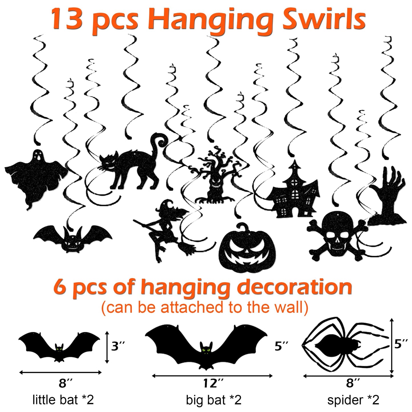 Halloween Decor Indoor - Hanging Swirl Ceiling & Wall Party Decor with Bats, Spiders, Pumpkins, Skulls, Ghosts Banner Halloween Decorations Indoor Outdoor Supplies