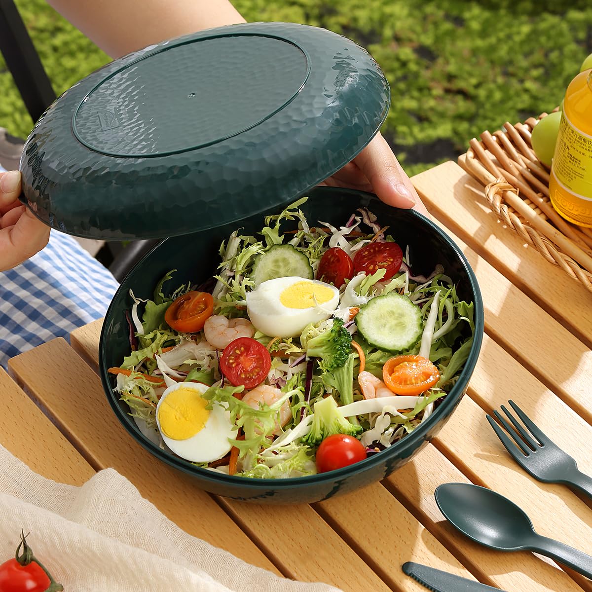 Berglander Camping Mess Kit with Bowl, Plate, Cup, Spoon, Fork, Knife and Carry Bag, Plastic Camping Accessories Essentials Gear for Travel, Camping, Picnic, Outdoor, Light Weight Easy to Carry