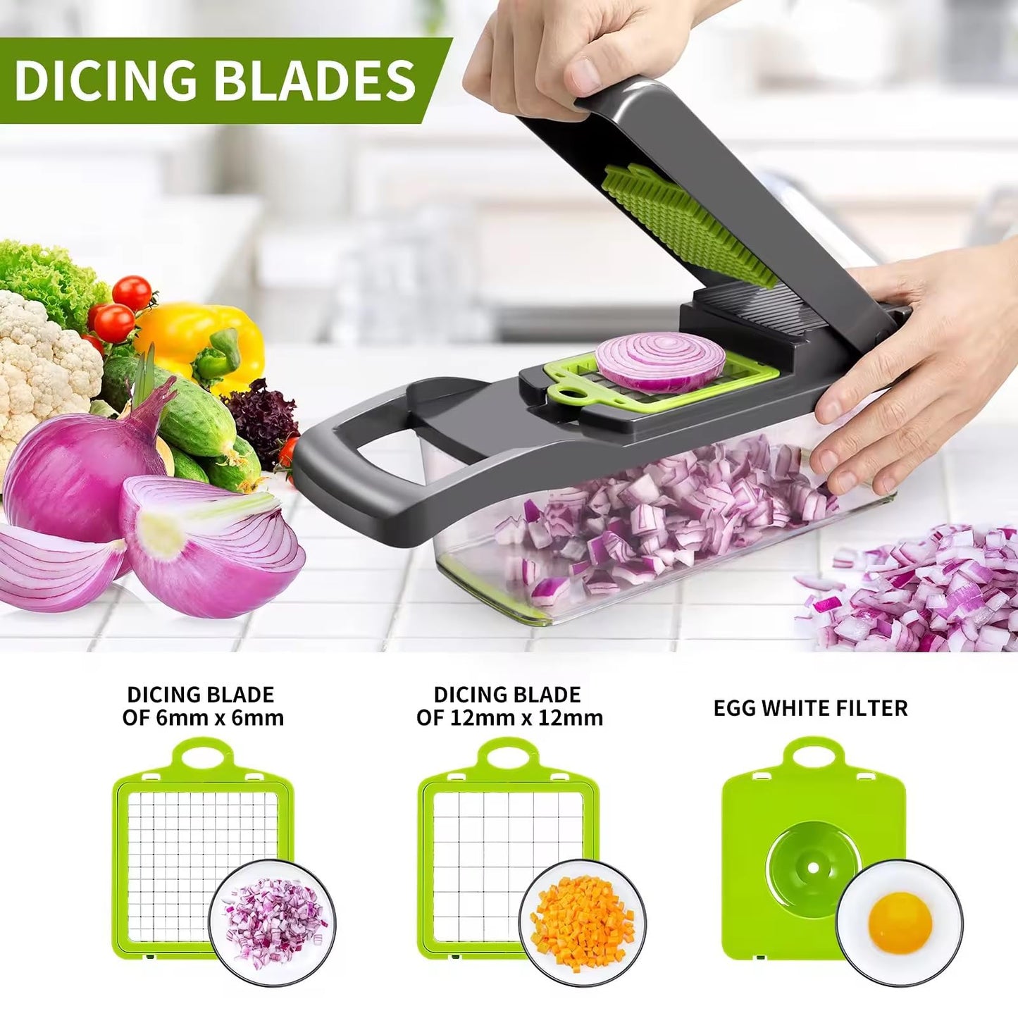 SERTIN 16-in-1 Vegetable Chopper & Slicer - Multifunctional Kitchen Food Cutter for Onion, Salad, Fruit with Adjustable Dicer and Storage Container，Kitchen Gadgets and Essentials.