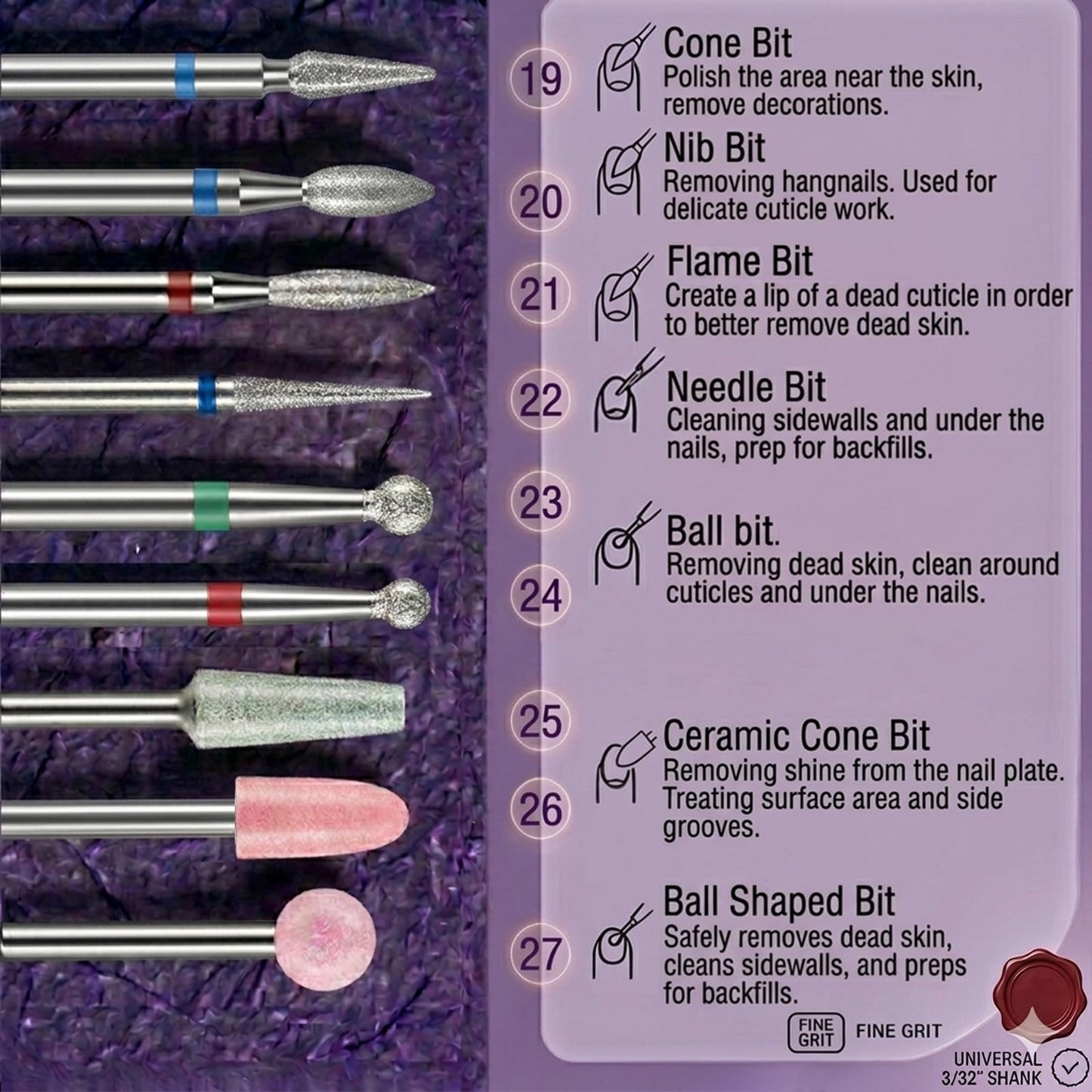 30Pcs Nail Drill Bits Set: 3/32 Inch Carbide Cuticle Ceramic Nail Bits for Nail Drill for Acrylic Gel Nail Manicure Pedicure Remover Tools for Home Salon