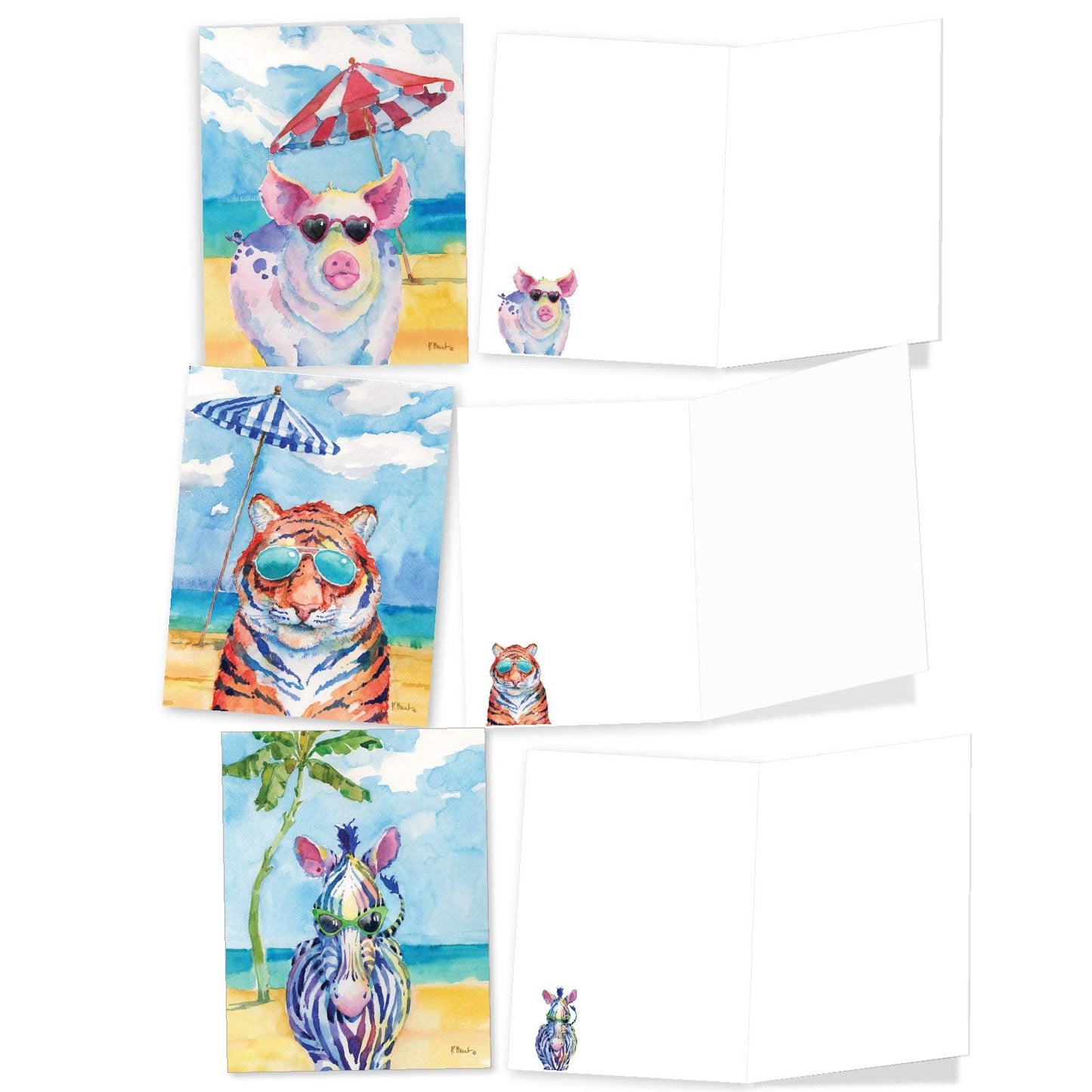 The Best Card Company - 20 Assorted Bulk Wildlife Whimsical Greeting Cards Boxed Set (4 x 5.12 Inch) Wildlife Variety Notecards for Kid (10 Designs, 2 Each) - Animal's Day Off AM6670OCB-B2x10