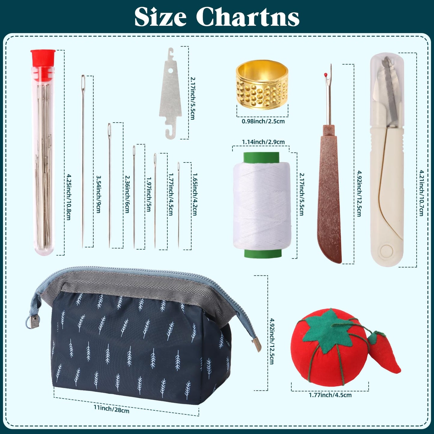 76PCS Big Eye Stainless Steel Sewing Needle Kit, Needle and Thread Kit, Sewing Supplies and Accessories with Scissors Seam Ripper Threaders Measure Tape Thimbles for Home Mom Beginner Traveler