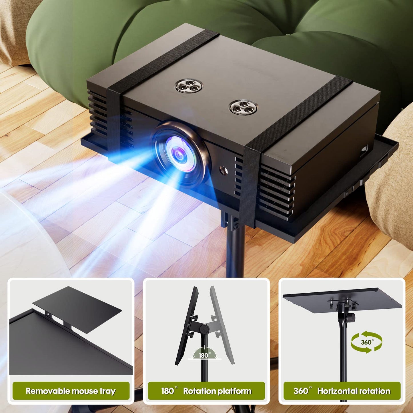 ORWOD Projector Stand Laptop Tripod - Portable Tripod Adjustable Height 20 to 60 Inch, Projector Stand with Gooseneck Phone Holder ＆ Mouse Tray, Laptop Floor Stand for Podium, Studio, DJ Racks