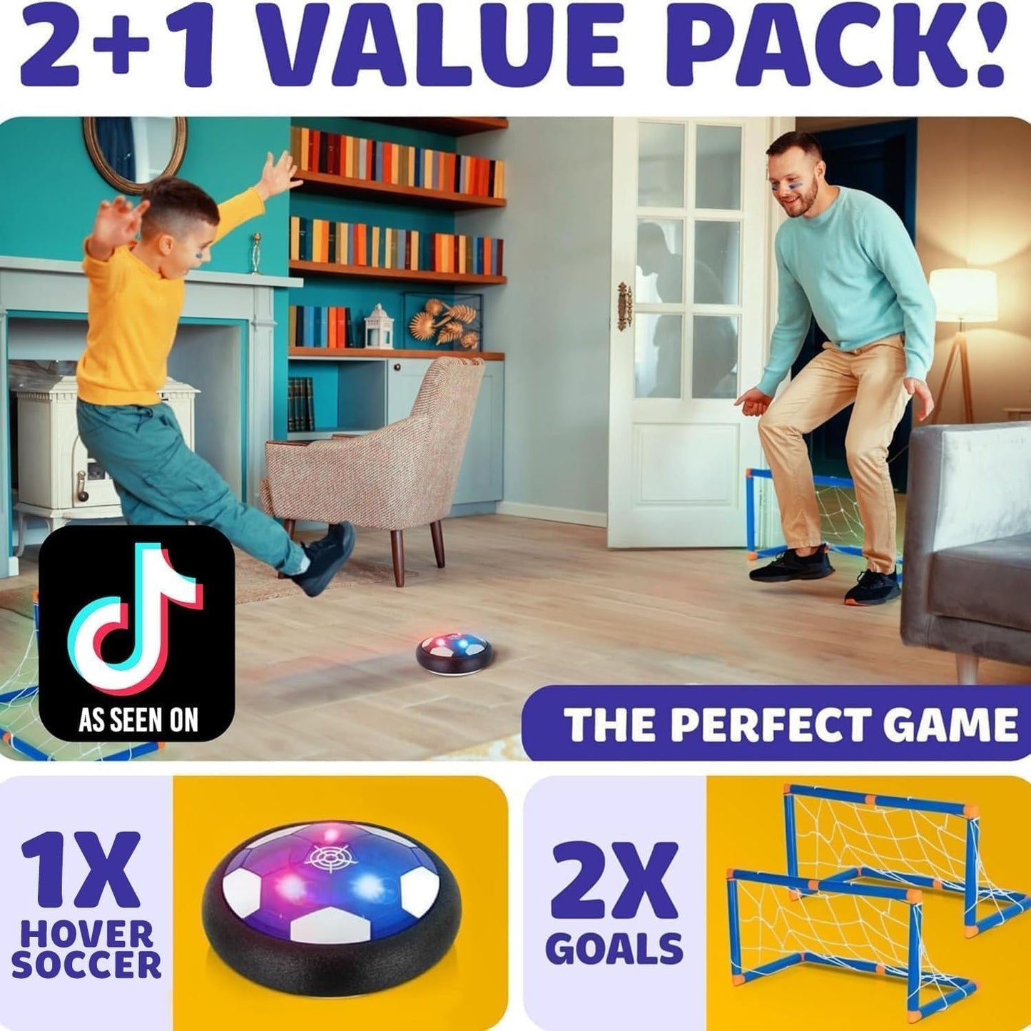 Hover Soccer Ball - Indoor Soccer Ball, Indoor Flying Toy Games (1 Floating Disk + 2 Goals) Boy Birthday Gifts, Indoor Silent Game | 3 in 1 Pack