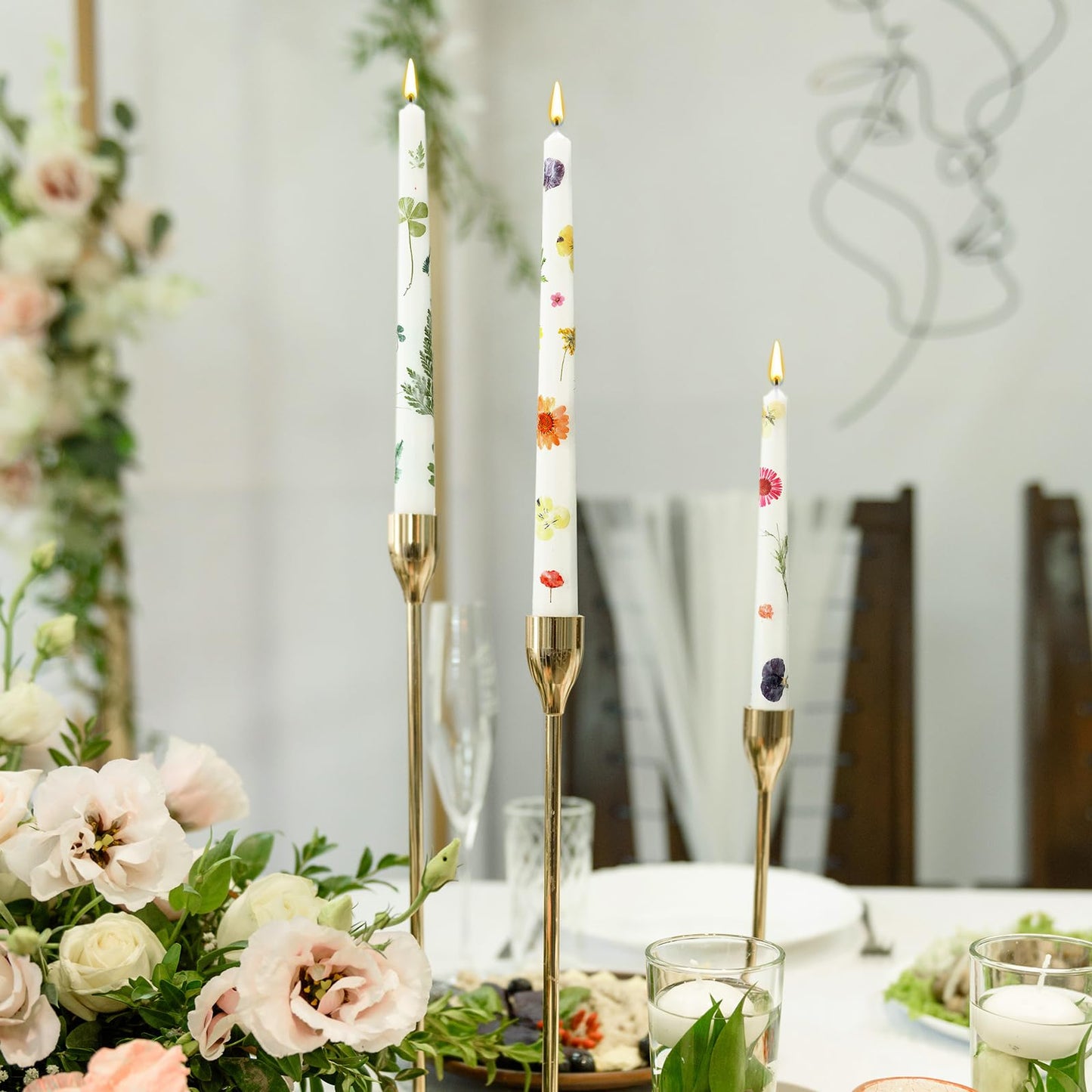 MTLEE 30 Pack Pressed Flower Candles Making Kit 6 Set Dried Pressed Flowers 12 White Taper 10 White Tealight Candles with Tweezers Brush for DIY Crafts Birthday Wedding Party Favors
