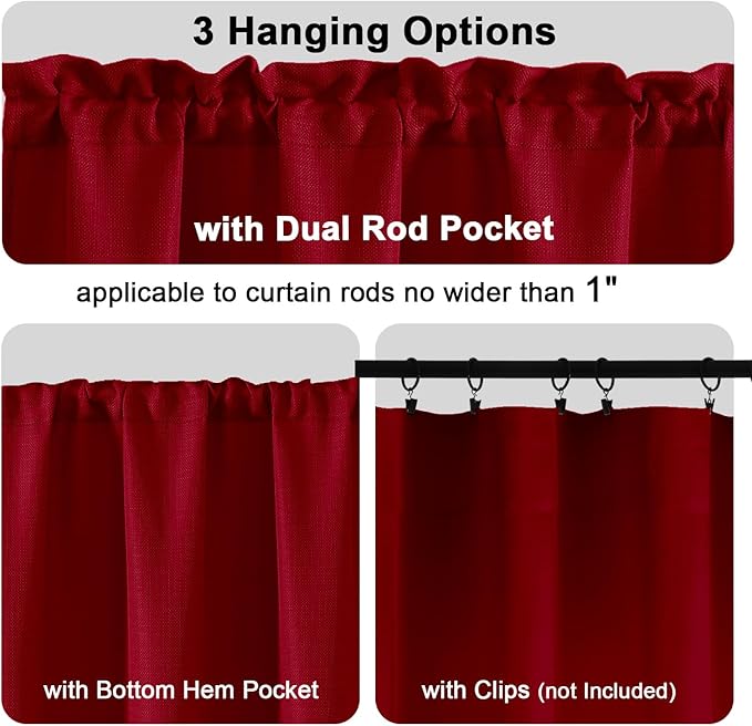 Chyhomenyc Christmas Red Curtains 90 Inch Length 2 Panels Set, Faux Linen Textured Light Filtering Soft Airy Privacy Farmhouse Curtain Drapes for Living Room Bedroom, 40W x 90L Inches