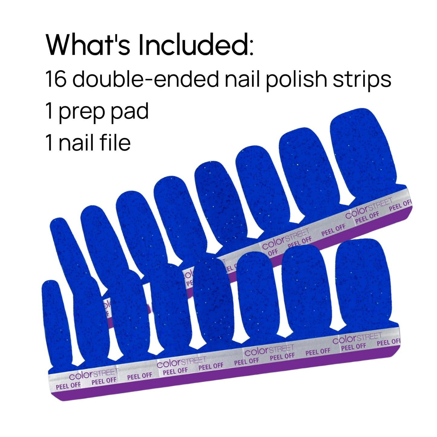 Color Street Lagoon Nail Strips - Navy Blue Glitter, 16 Double-Ended Polish Strips, Easy Application, No Drying Time, Long-Lasting, Ideal for Sparkling Nails at Home or On-the-Go, Mess-Free.