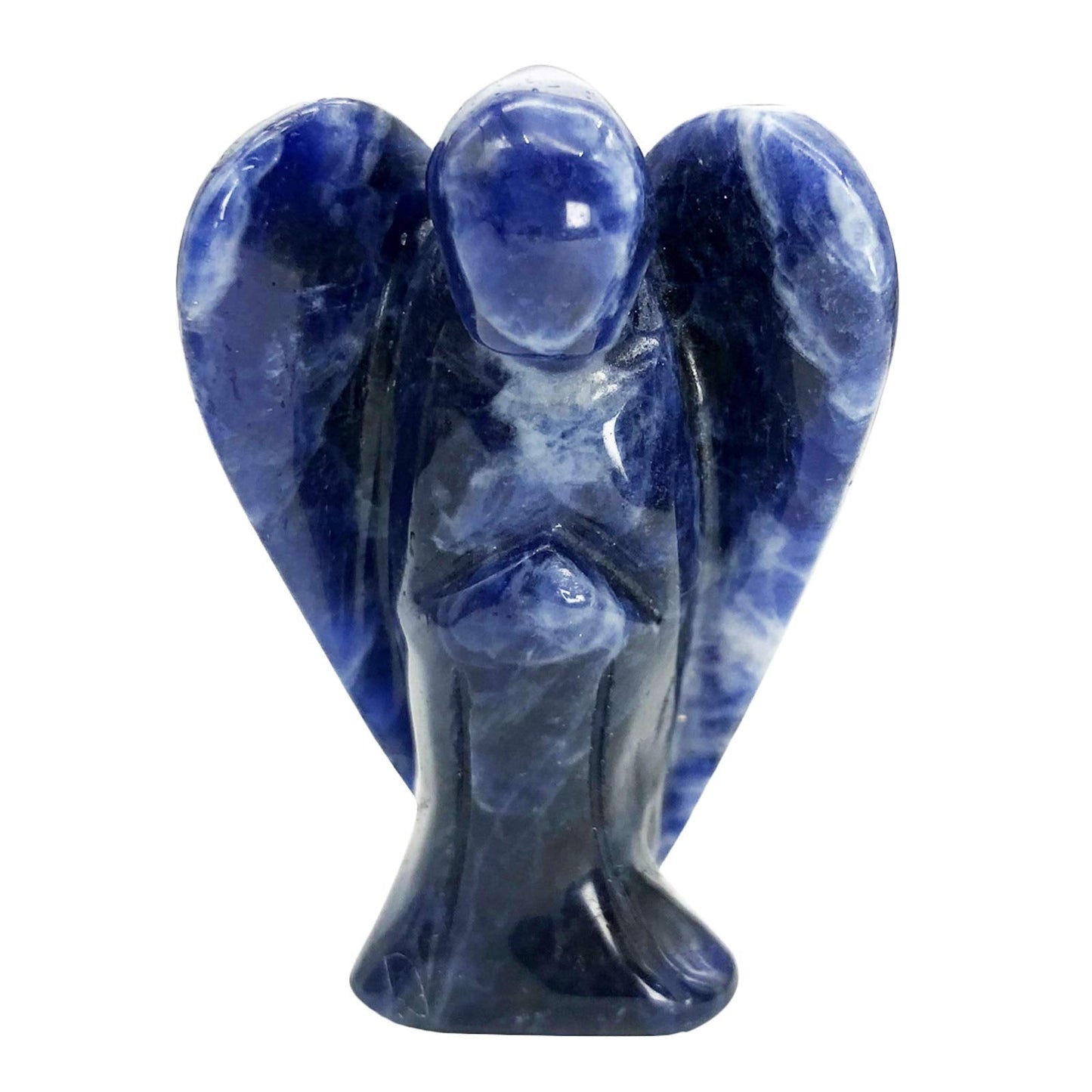 favoramulet 2 Inches Sodalite Crystal Pray Guardian Angel Statue, Carved Healing Peace Angel with Wing Figurine Pocket Stone