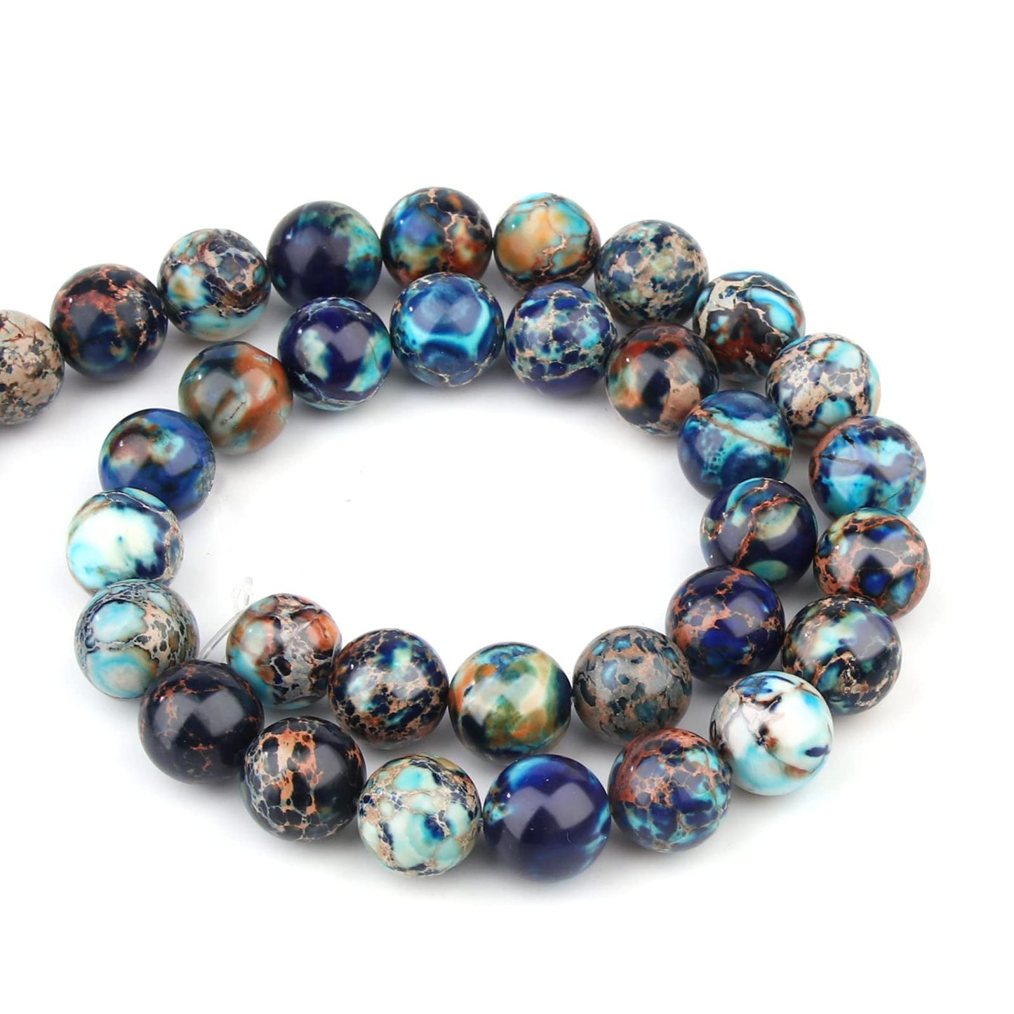 Filluck Natural Stone Beads 8mm Mixed Blue Imperial Jasper Polished Round Smooth Gemstone Beads for Jewelry Making Adults 15 Inch(Mixed Blue Imperial Jasper,8mm)
