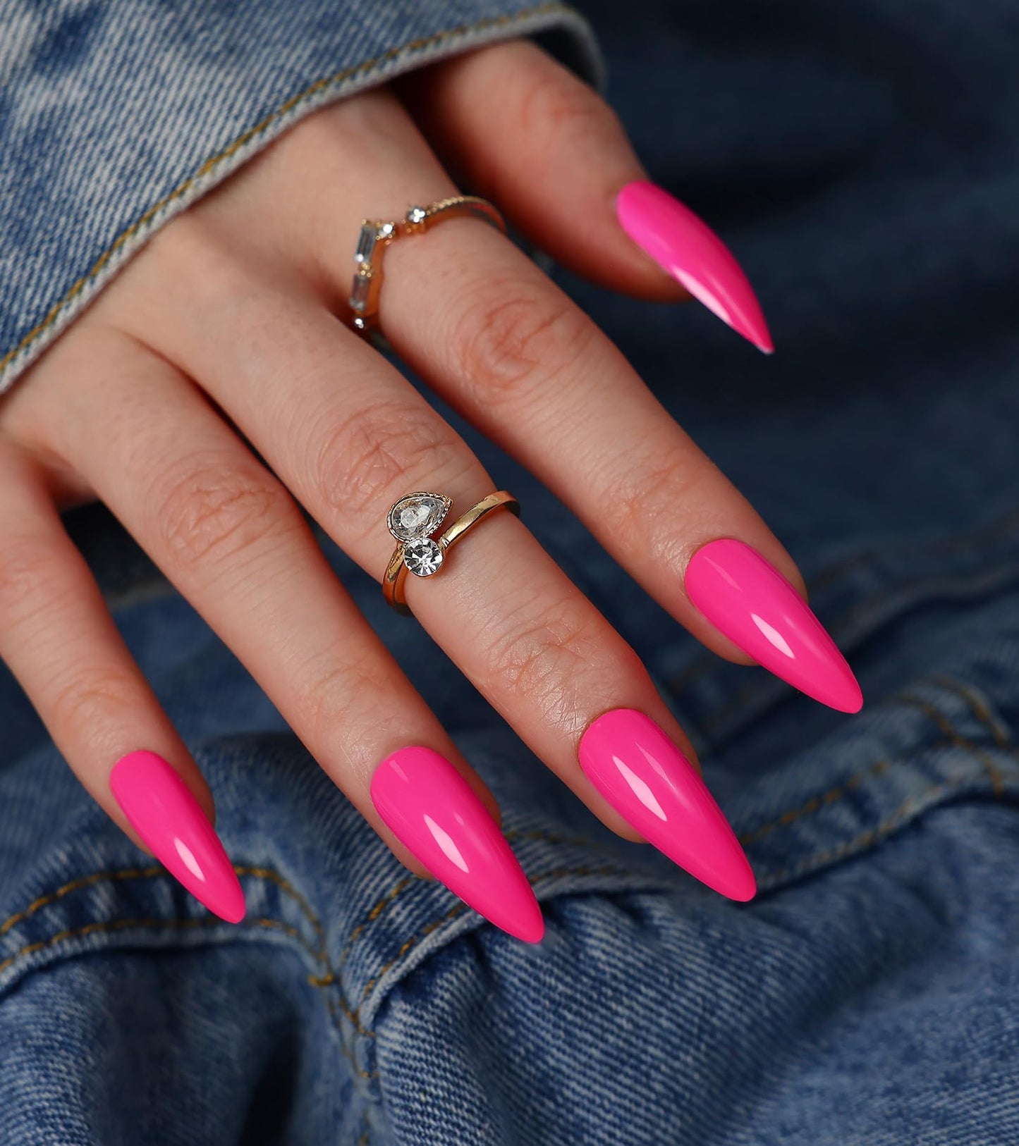 Morily Press-On Nails Bundle | Black Stiletto Matte & Hot Pink Stiletto Glossy | 24Pcs Each Set, Medium Length Long False Fake Nails