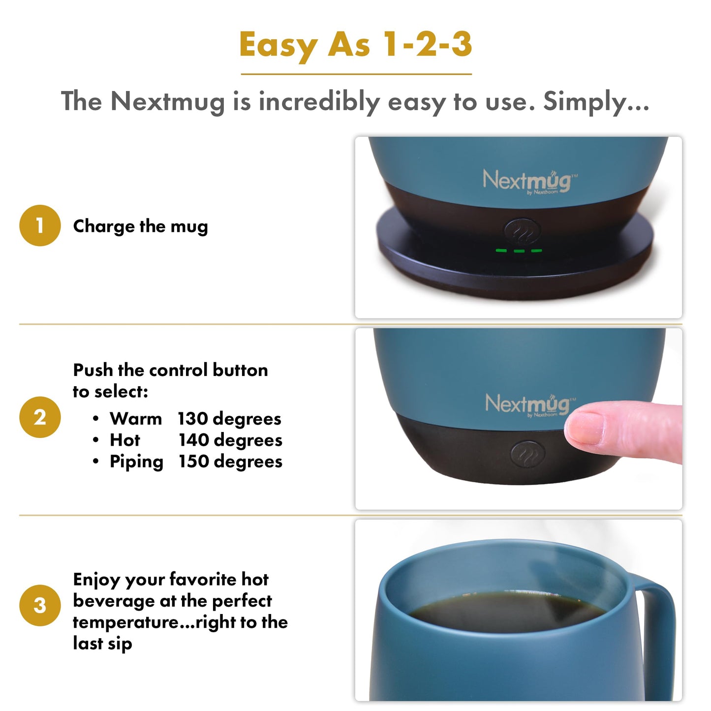 Nextmug - Temperature-Controlled, Self-Heating Coffee Mug (Slate Blue - 14 oz.)