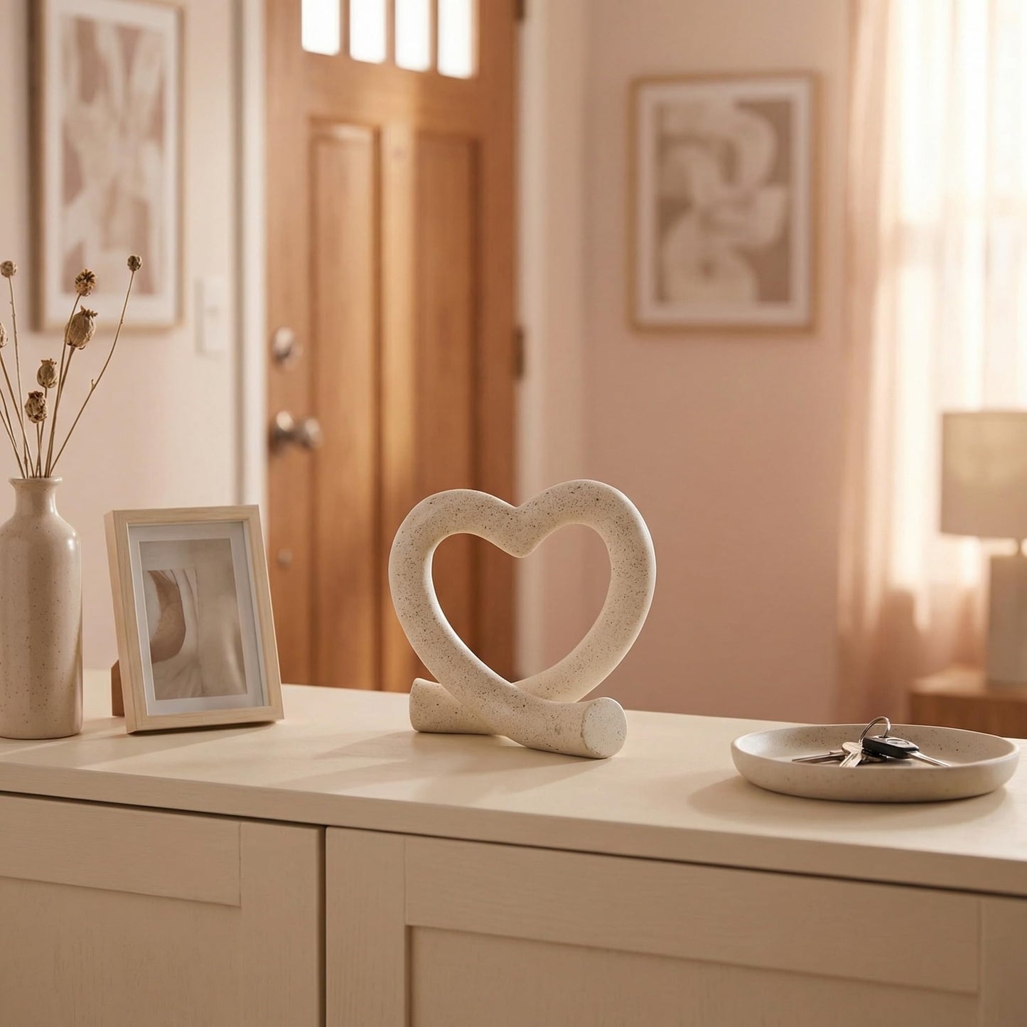 Lescafita Heart Decor Sculpture, Love Heart Statue Minimalist Modern Home Decor for Living Room Bedroom Desk Shelf Coffee Table, Romantic Meaningful Gift