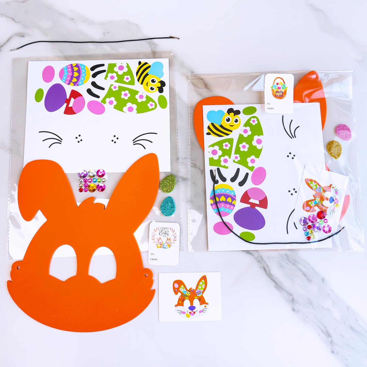 Winlyn 24 Sets Easter Bunny Masks Craft Kits DIY Foam Easter Bunny Party Mask Art Sets Bunny Face Stickers Arts and Crafts for Kids Party Favors Spring Easter Classroom Activities Art Project