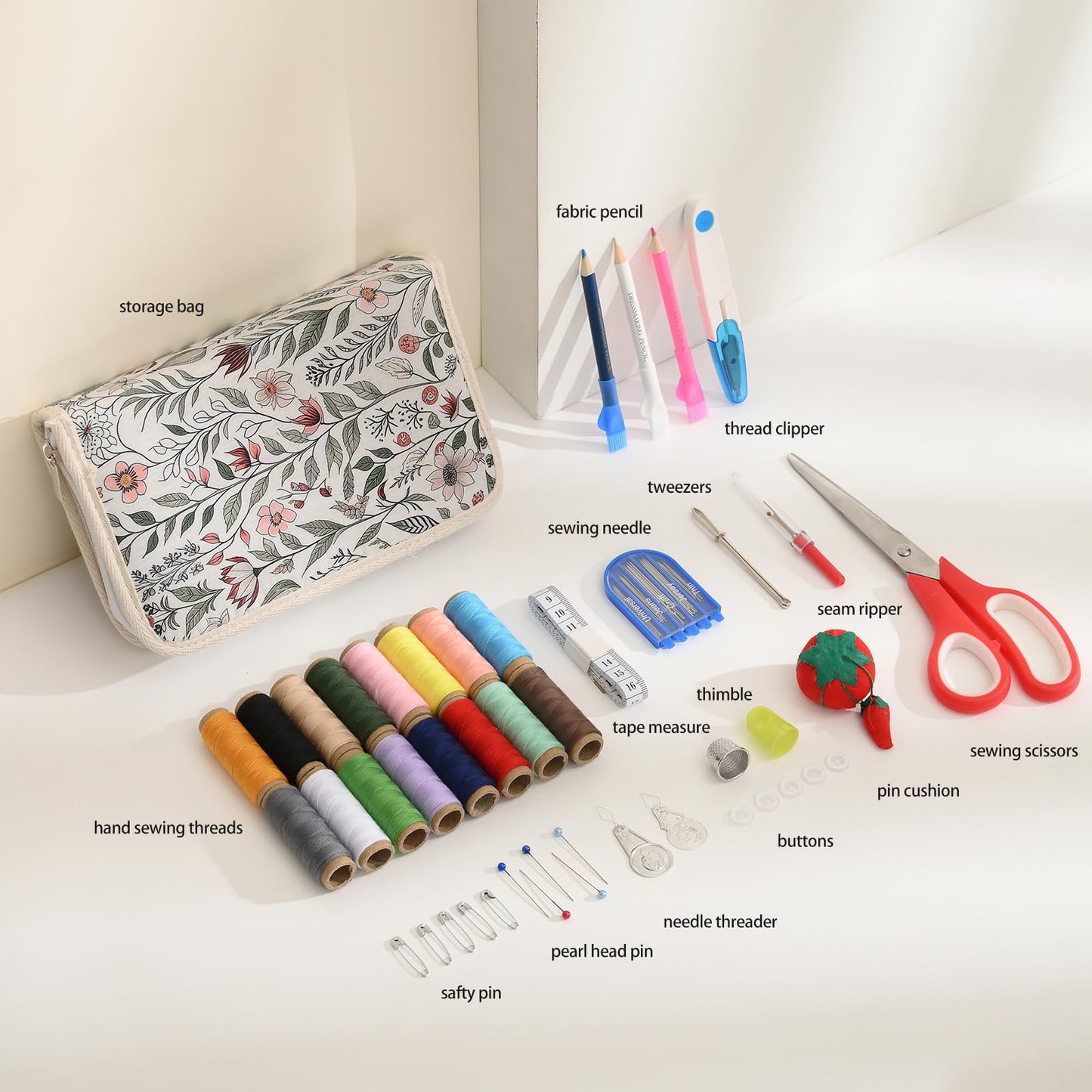 Sewing Kit for Adults, Needle and Thread Kit for Sewing, Sewing Supplies Accessories with Tailor Scissors, Sewing Thread, Needles and More for Home Travel and Emergency (White - Large)