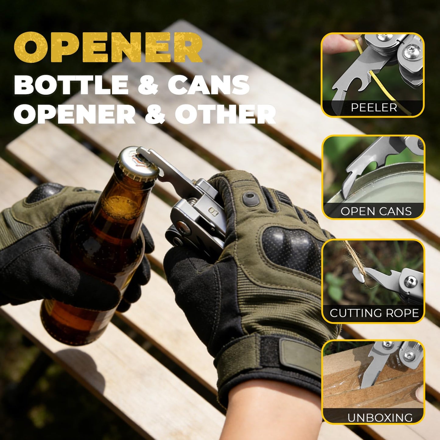 Elvesoar 21-in-1 Stainless Steel Multitool, Self-Locking EDC Multi Tool with Needle Nose Pliers, Pocket Knife, 2 Screwdriver Bits, Saw, Sheath & Fire Starter - 10.3oz, Camping Gifts for Men