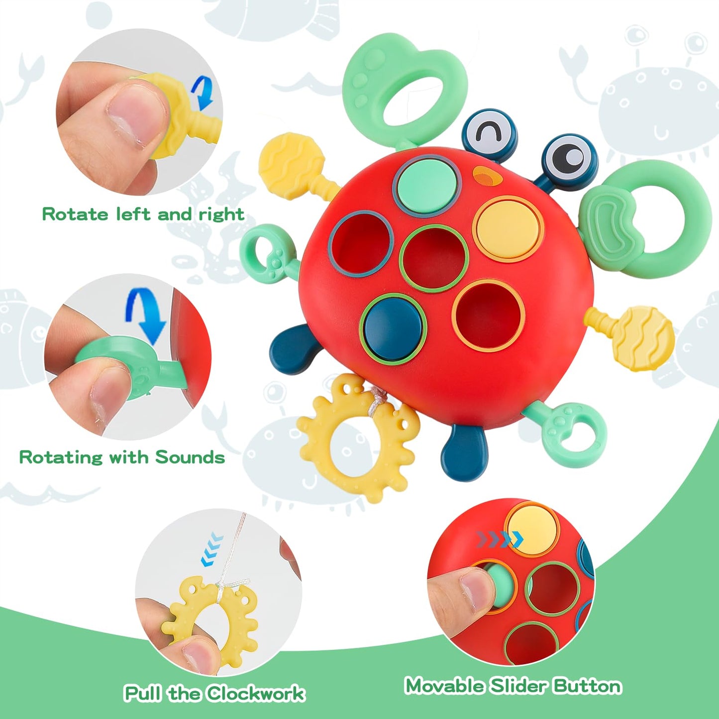 KADAYAYA Montessori Baby Toy for 18 Months, Teether Rattle Tissue Box Pull String Crab Toy, Infant Sensory Toys Shape Storage Bin,Stacking Cup Toy Gift for Toddlers Boys Girls 1 2 3 Year Old