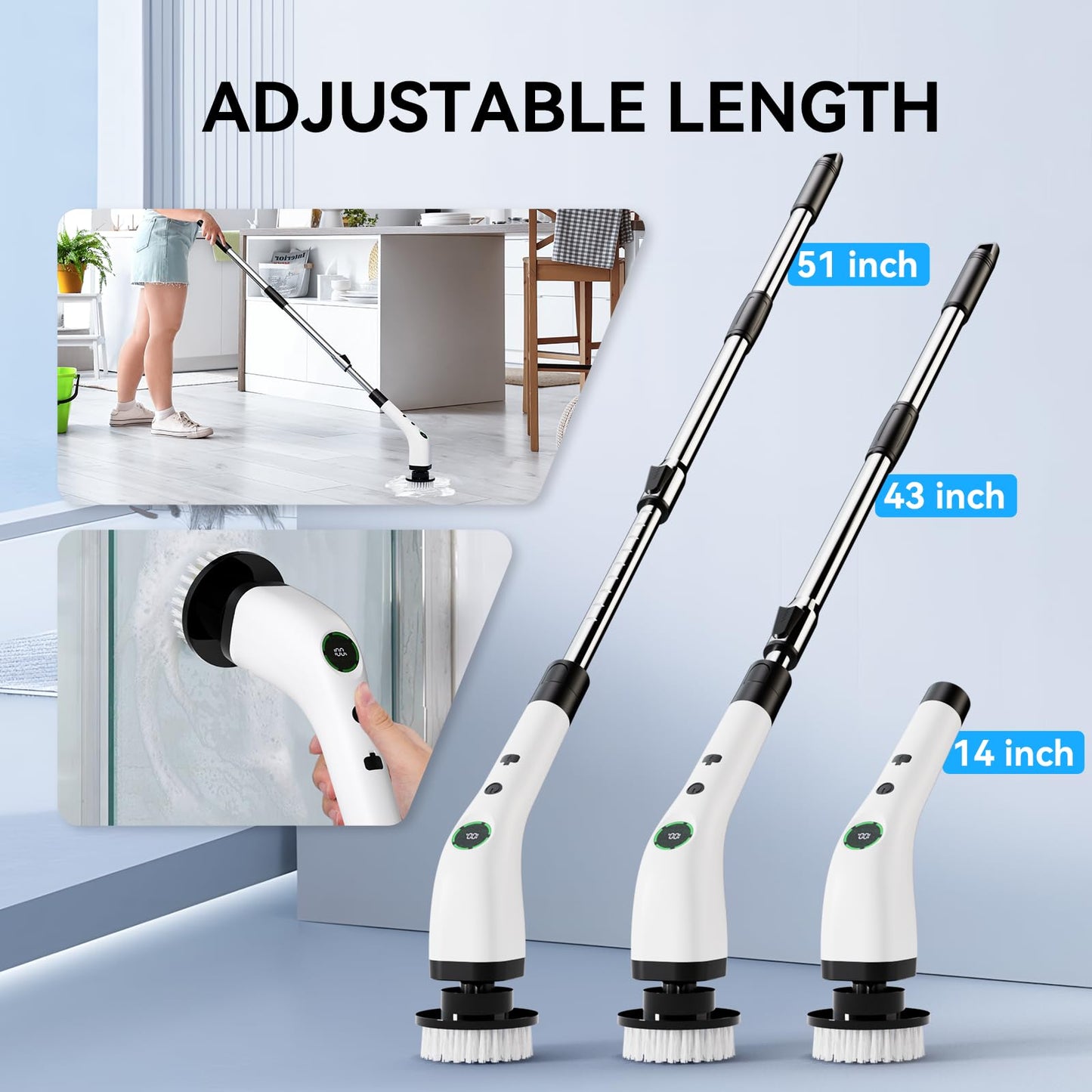 Swyprrix Electric Bathroom Cleaning Brush, Cordless Spin Scrubber Full Body Waterproof IPX7 with Adjustable Handle, 8 Replaceable Brush Heads for Bathtub/Kitchen/Window/Home -SD-CTB01