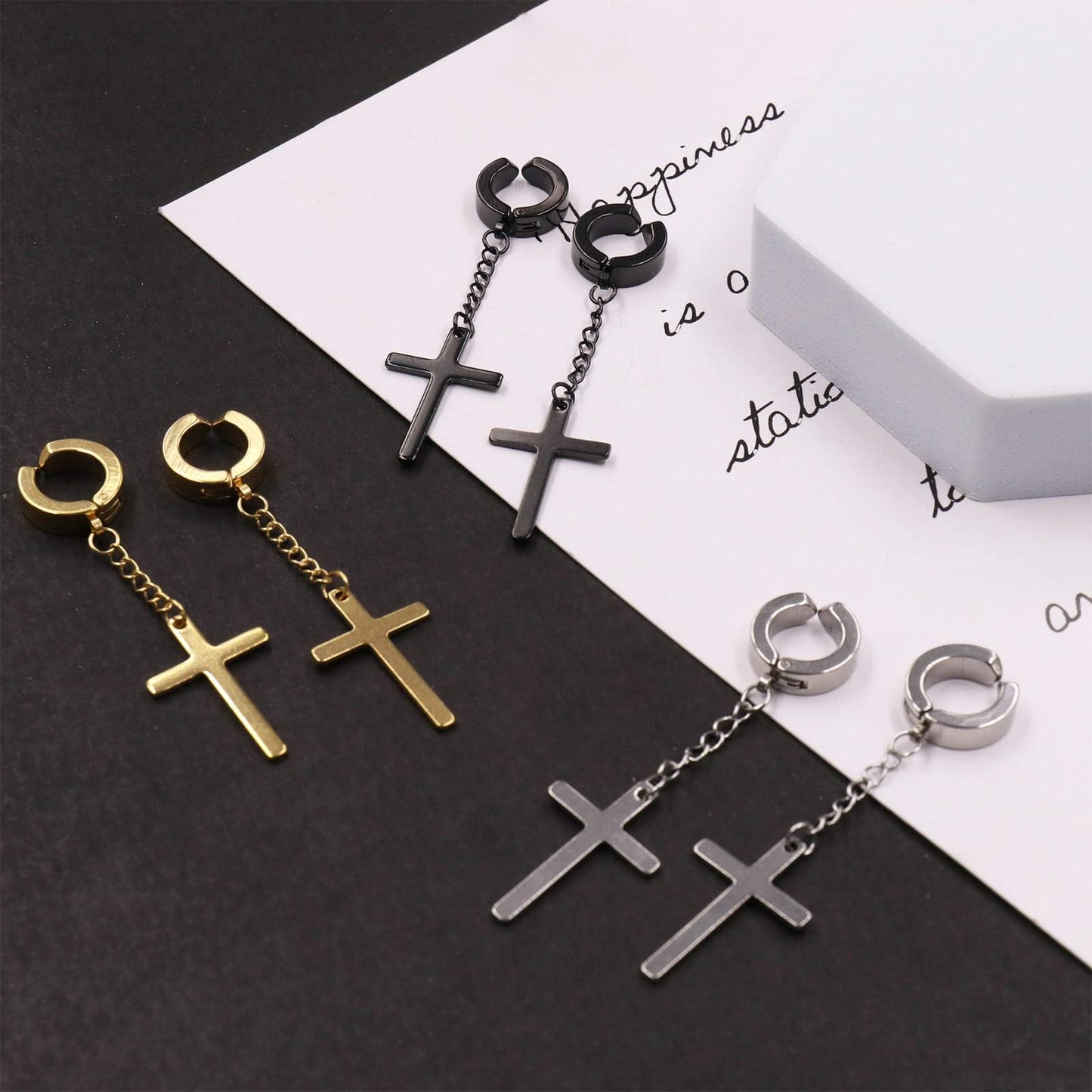 NEWITIN 4 Pairs Stainless Steel Magnetic Earrings for Men Clip on Earring Magnetic Stud Earring Unisex Non Piercing CZ Magnet Studs Diamond Cross Earrings for Women Men