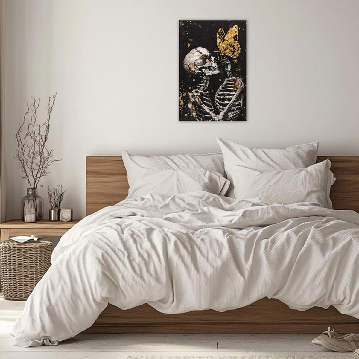 OAAPITI Skull Wall Art Skull and Gold Butterfly Canvas Print Abstract Modern Gothic Artwork for Bedroom Dark Art Decor(Artwork-7,12"x18")