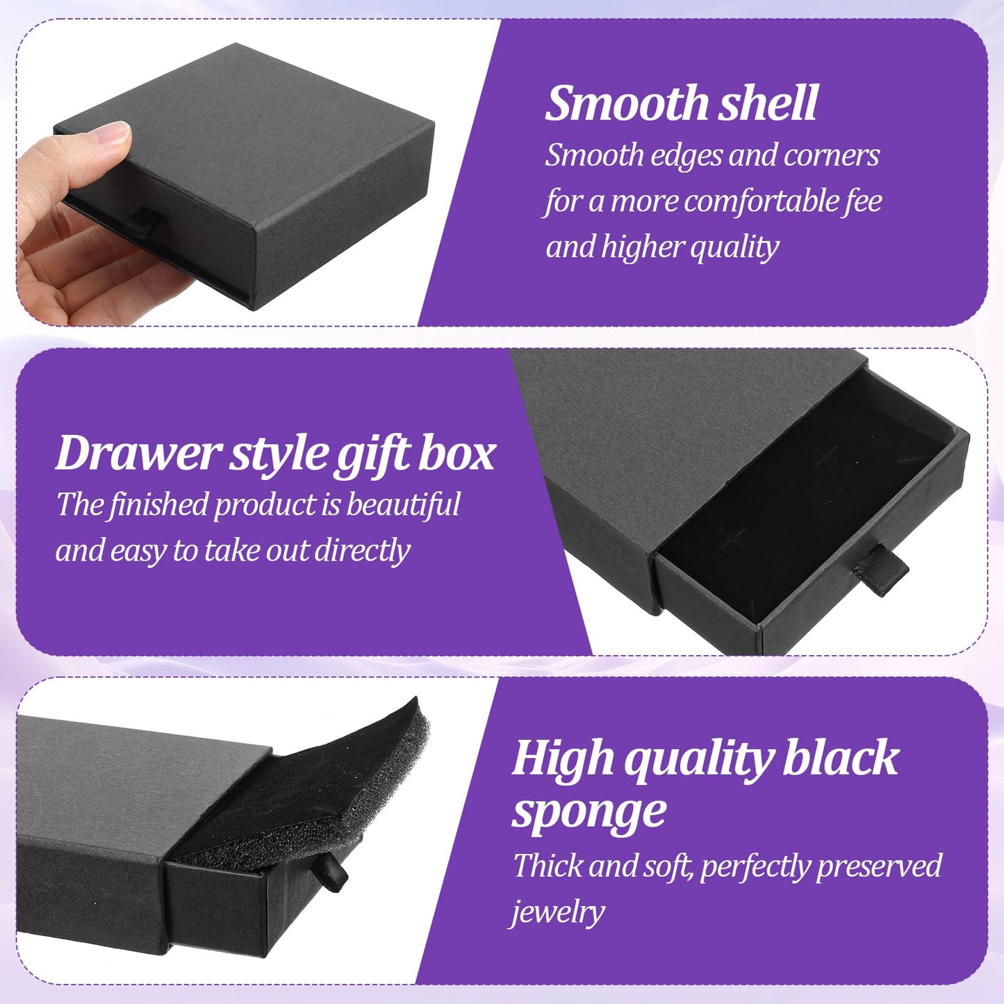 Tolare 24 Pack Small Cardboard Jewelry Gift Boxes Bulk, 3.54 x 3.54 x 1.18 Inch Drawer Style Boxes for Jewelry Packaging, Black Display Case for Necklaces, Rings, Earrings