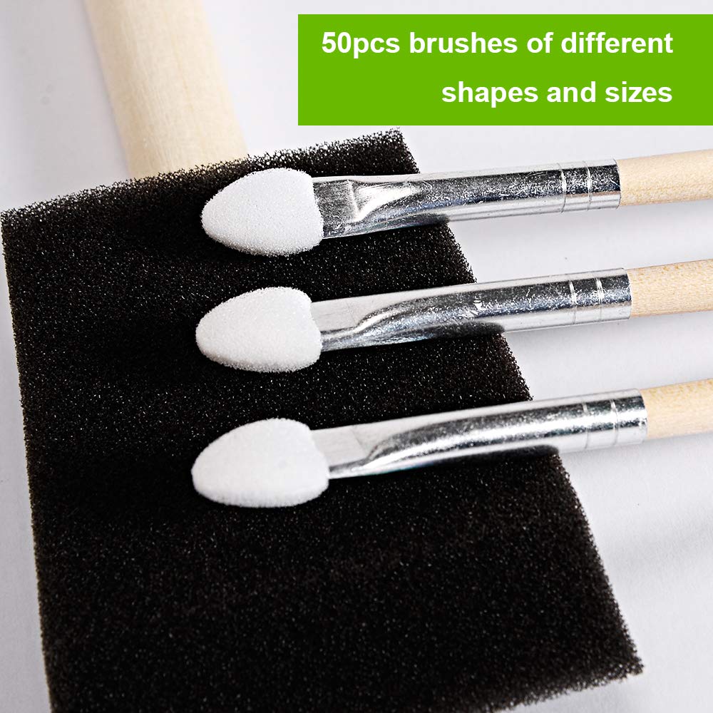 conda 50 Pack 0.5"-2" Different Size Assorted Foam Brush Set Wood Handle Paint Brush Set- Lightweight, Durable, Great for Acrylics, Stains, Varnishes