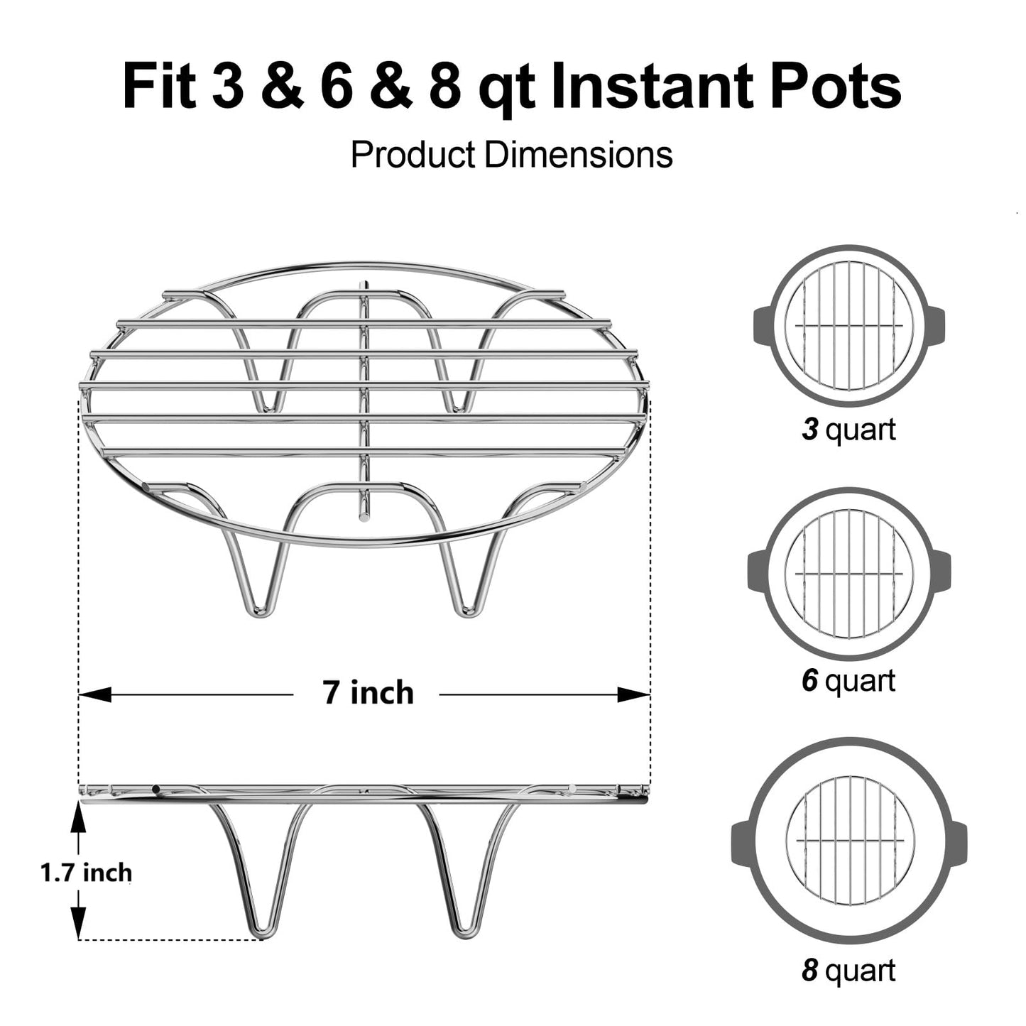 GSlife Trivet for Instant Pot Steamer Rack - Stainless Steel Accessories, 7 Inch Steam Rack Fits 3, 6 Qt Pressure Cooker, Cooking Cooling Steaming Baking Stand, 1 Pack
