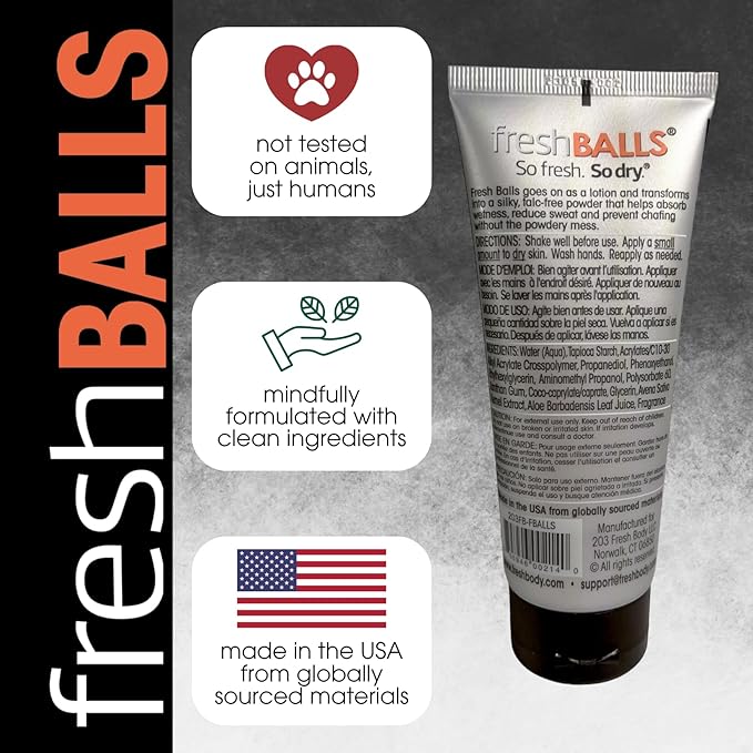 Fresh BALLS Lotion - Anti-Chafing Men's Soothing Cream to Powder Deodorant and Hygiene for Groin Area, 3.4 fl oz (Pack of 3)
