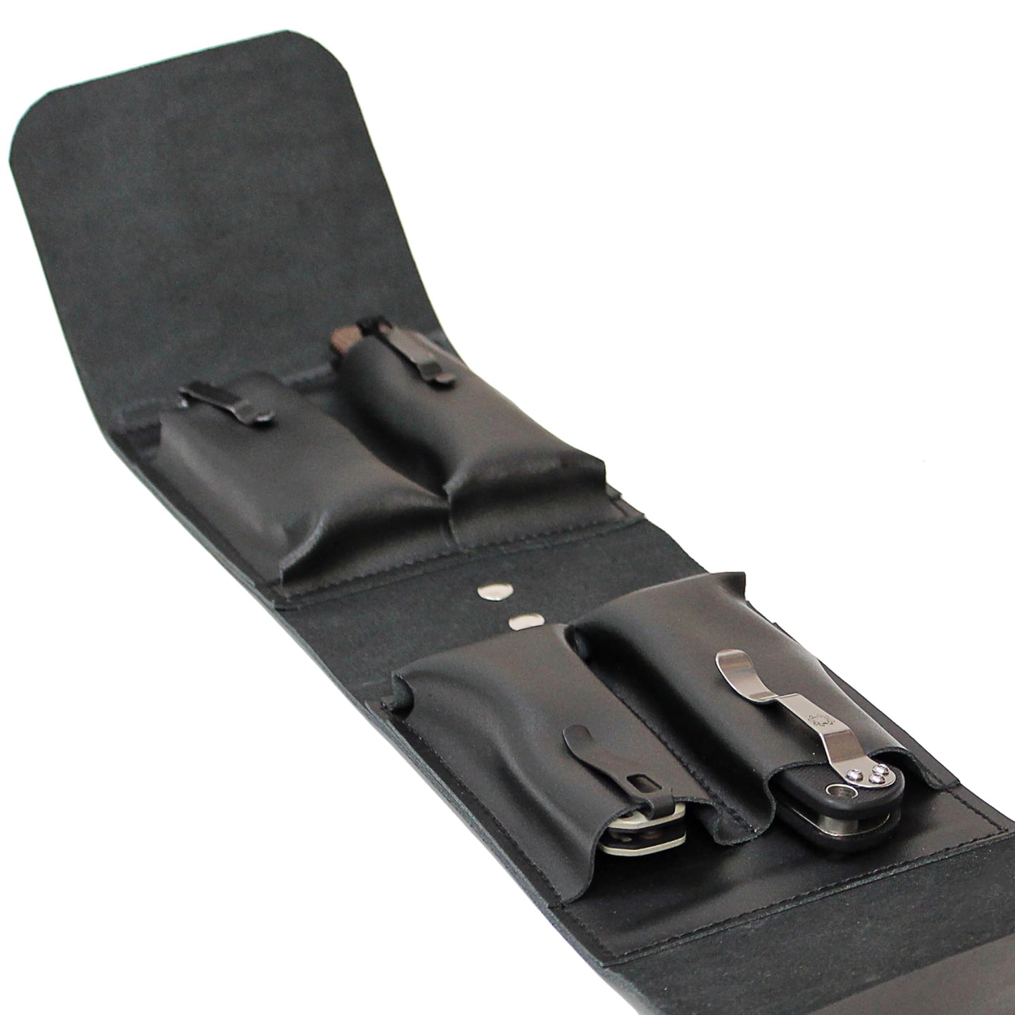 Leather Folding Knife Display Case Organizer for 4 Pocket Knives Case, Folding Knives Storage Holder, Knives Collection Pouch Bag VB4BL