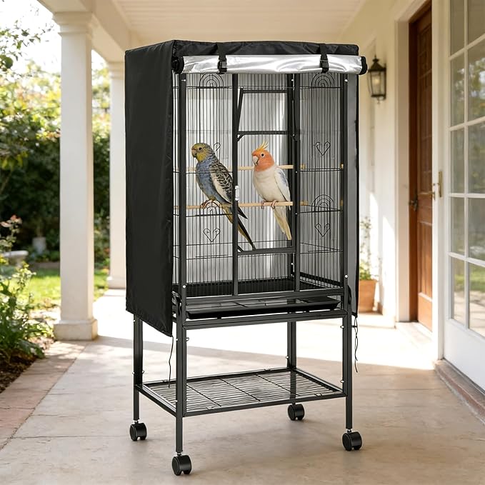CebraBounze Bird Cage Cover 35"x25"x47" Heavy Duty Waterproof Bird cage Covers for Night, Zipper Panel Blackout Birdcage, Good Night Enclosure for Parakeet, Parrot, Cockatiel and More Finches