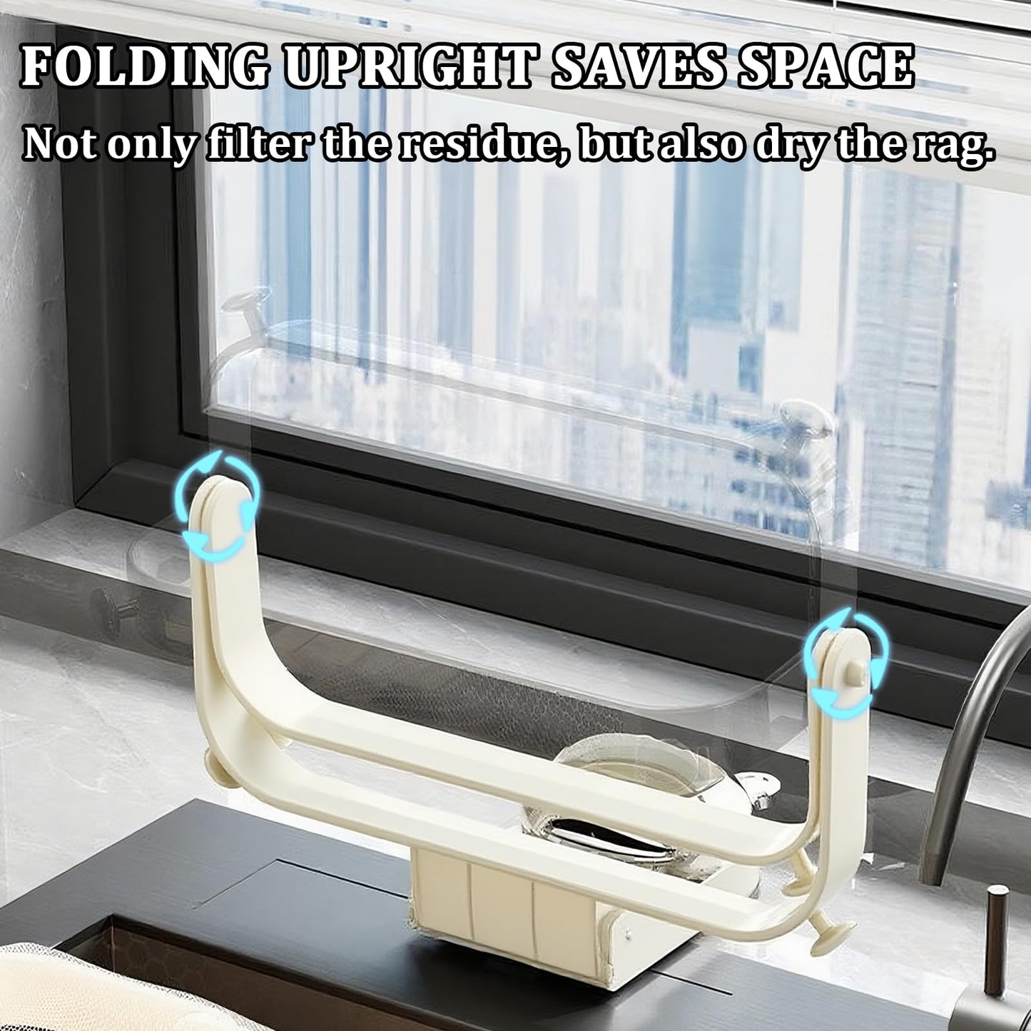 Foldable Kitchen Sink Strainer with Filter Mesh Bags, Food Waste Filter Basket, Suction Cup Folding Washing Vegetables and Fruits Drying Bag Holder (White)