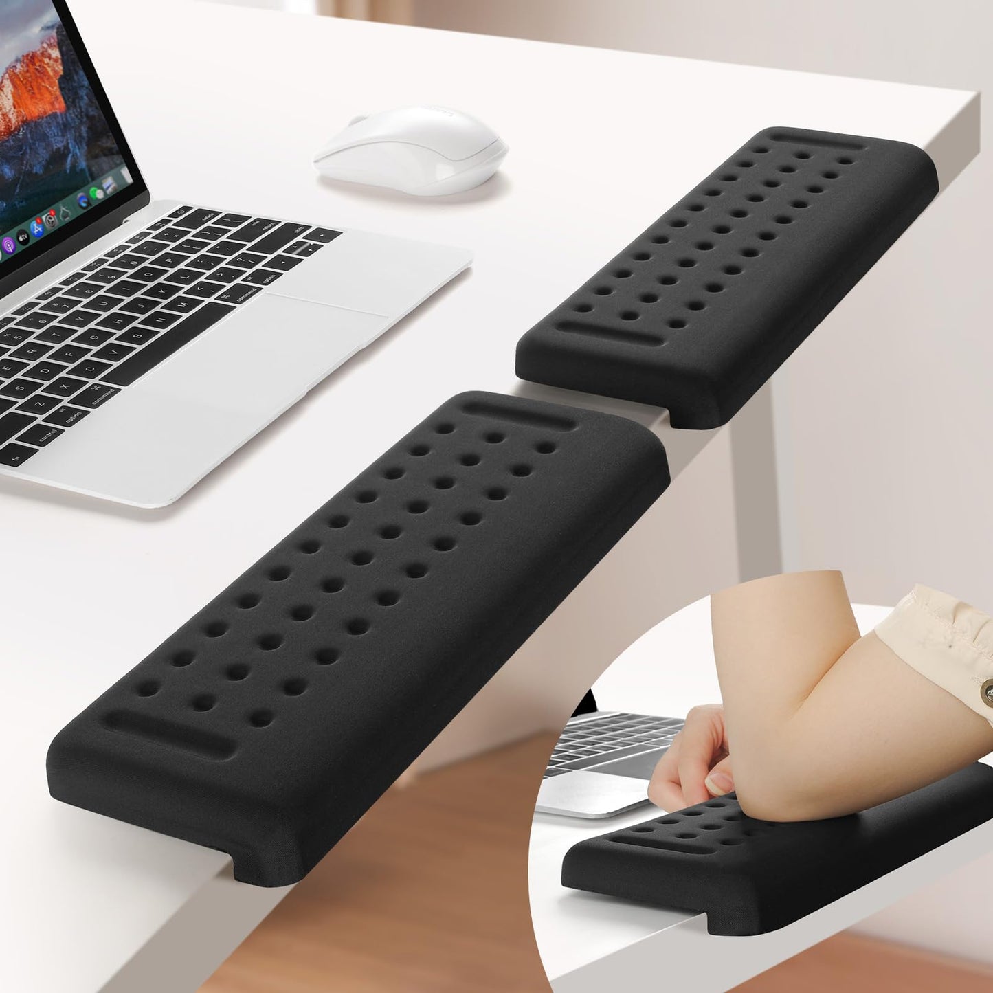 Sushret L-Shaped Desk Elbow Pad for Desk, 2-Pack Memory Foam Elbow Rest for Desk Edge Cushion, Non-Slip Ergonomic Arm Rest for Wrist, Palm & Forearm Support, Office Home, Separate Design, Black