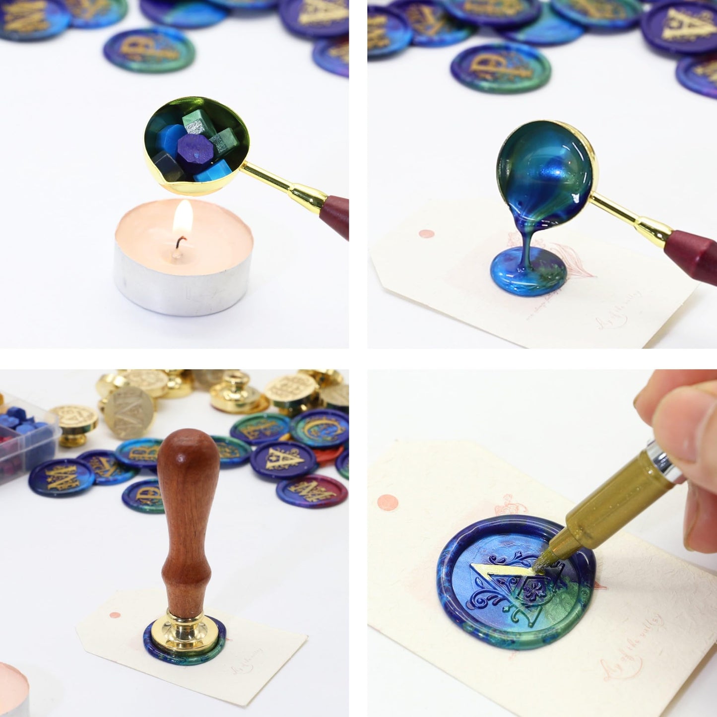 SWANGSA Starry Wax Seal Stamp Kit with 450pcs Sealing Wax Beads, 2 Pens and Spoon for Wedding, Invitations, Cards, Envelope, Christmas