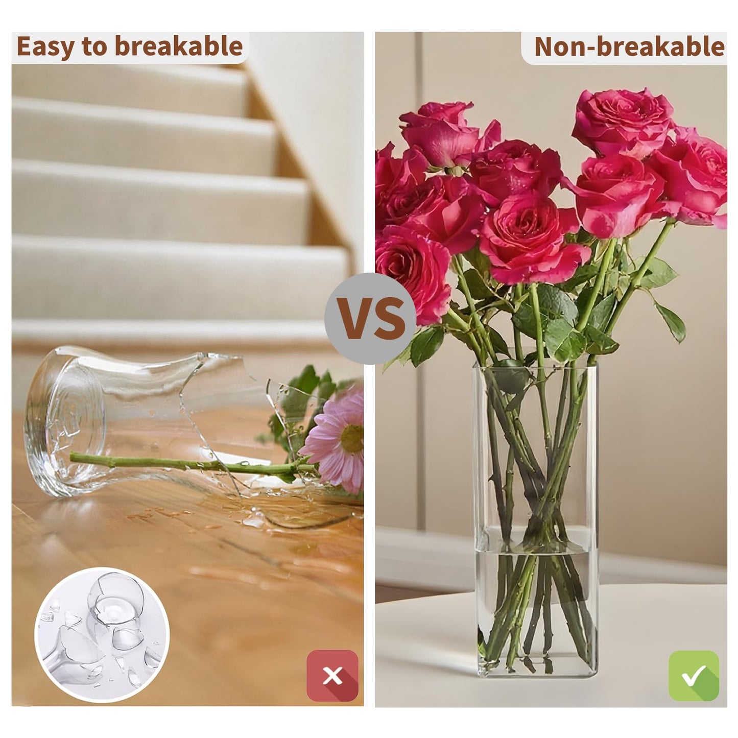 Guluto Acrylic Square Flower Vase, Non-breakable Vase, 4" x 4" x 8" Tall Clear Vases for Flower, Large Cube Floral Plant Container, Planter Terrarium for Wedding Party Event, Home Office Decor
