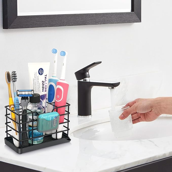 Chintu Toothbrush Holders for Bathrooms, Kids Electric Tooth Brush Holder and Toothpaste Holder for Bathroom Accessories Organizer with Tray, Multi-Slots (Large)