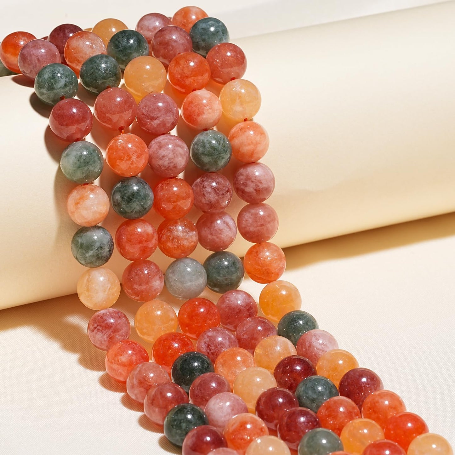 8mm Natural Colorful Rabbit Hair Crystal Gemstone Beads Polished Round Smooth Stone Beads for Bracelets Jewelry Making 15inch Loose Beads