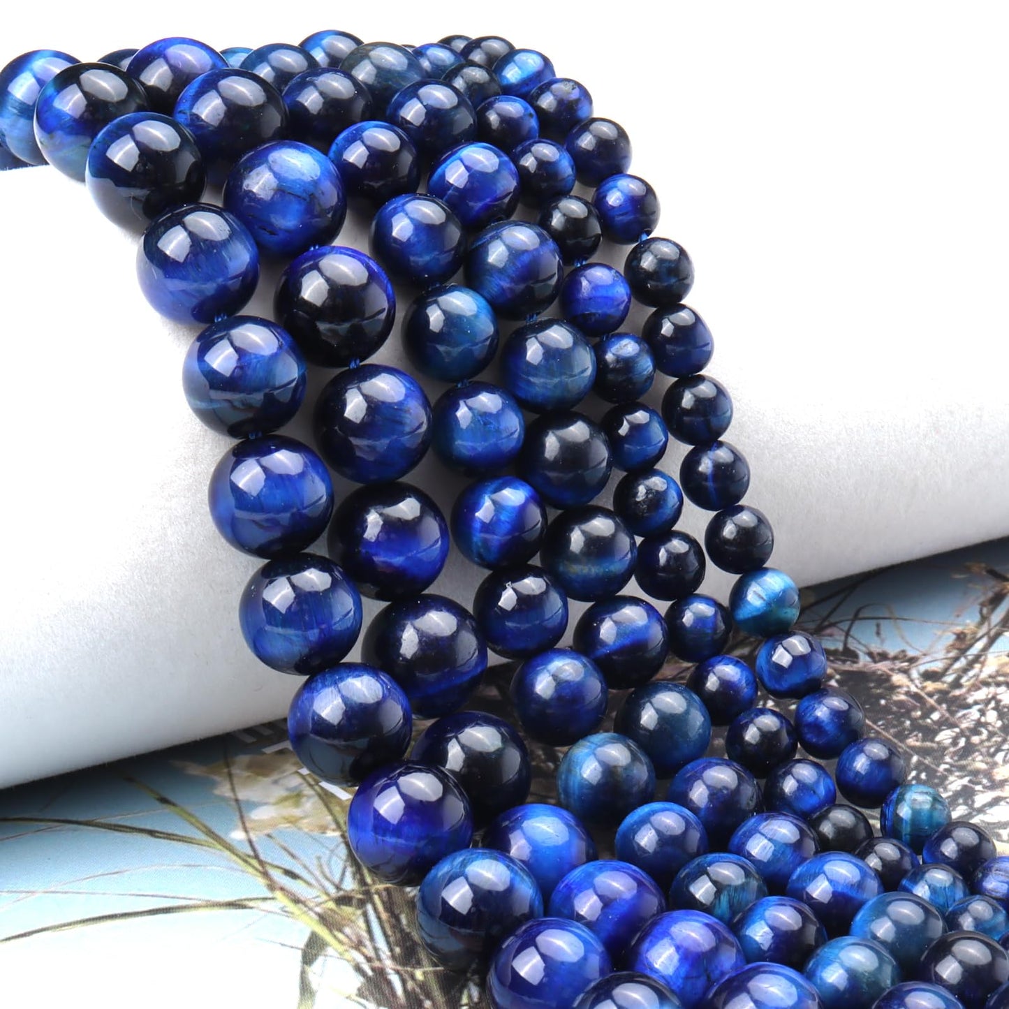 Siomia 60pcs 6mm Natural Blue Tiger Eye Gemstone Beads Energy Healing Crystal Round Loose Stone Beads for Jewelry Making, DIY Bracelets Necklaces