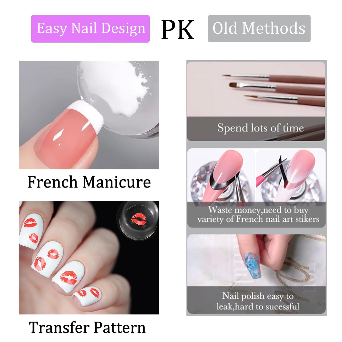 Nail Stamper Plate Kit, 4x Nail Stamping Plates +Dual-end Silicone Nail Art Stamper +Scraper, Snowflake & Spring Butterfly Flowers &Leopard Snake & Kiss Heart, DIY Design Manicure Salon Home, BlueZOO