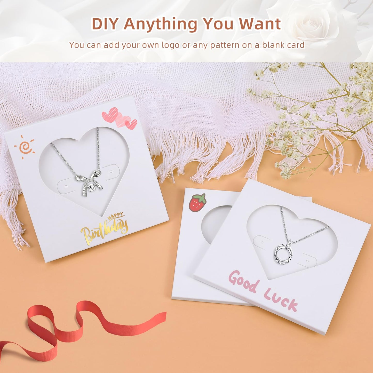 batifine Jewelry Box, Earring Holder Display Cards for Selling, Necklace Bracelet Jewelry Gift Box (50Pack Heart)