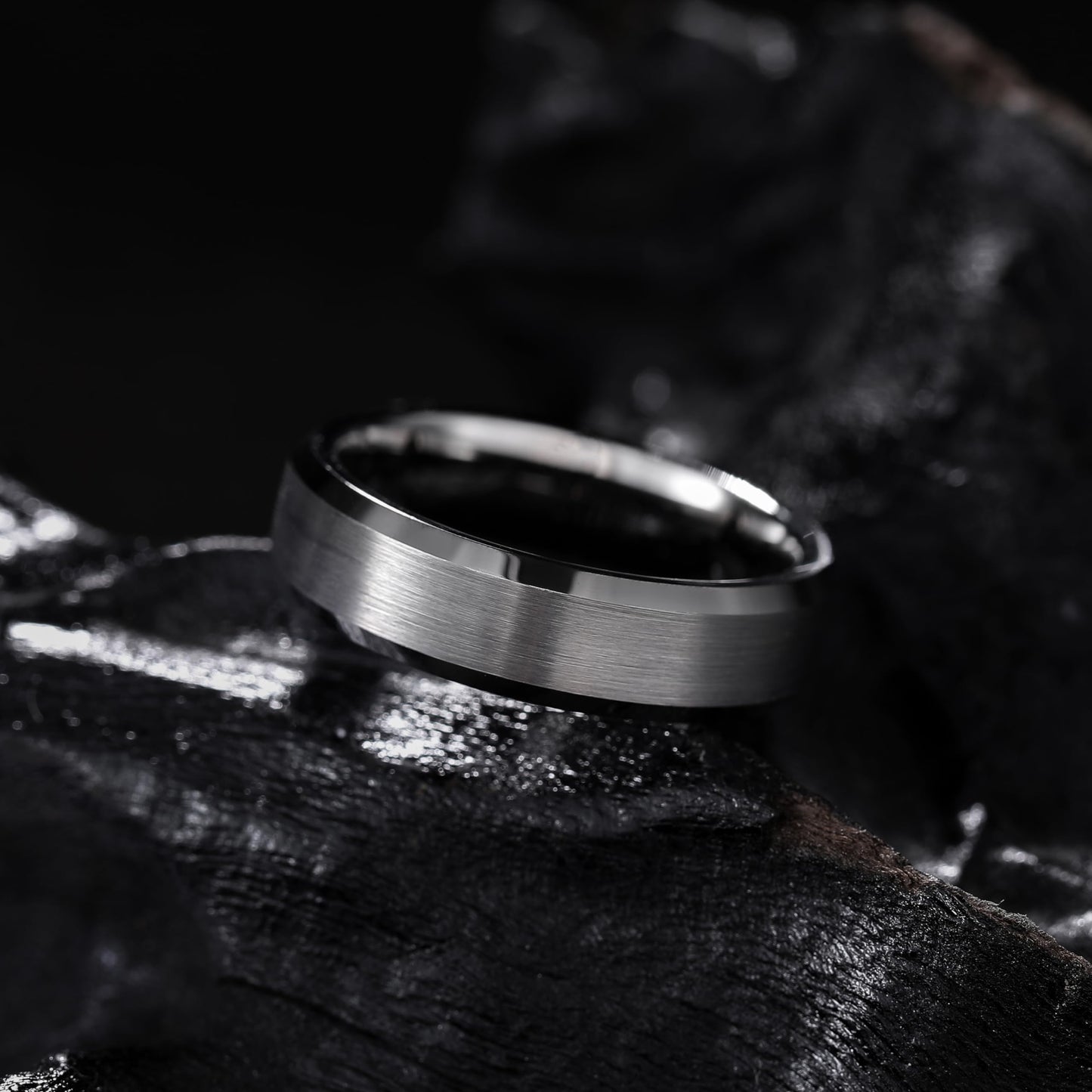 King Will 6mm Men's Gunmetal Gray Wedding Ring - Brushed Matte Surface, Beveled Polished Edge, Comfort Fit Size 7