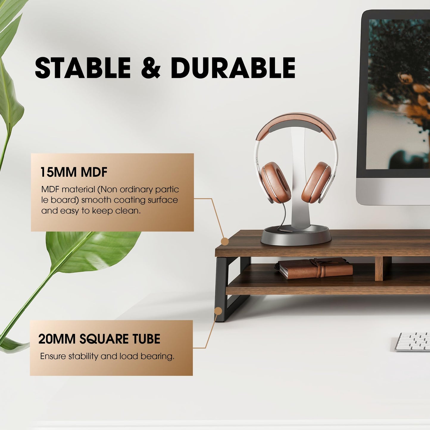 Fenge Dual Monitor Stand for Desk, 42.5in Large Monitor Riser for 2 Monitors, 2 Tier Computer Office Desk Top Shelf, Desktop Storage Stand for Laptop, PC, Computer, Printer