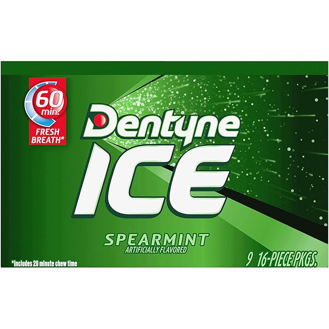 Dentyne Ice Spearmint Sugar-Free Chewing Gum, 9 Packs of 16 Pieces (144 Total Pieces)