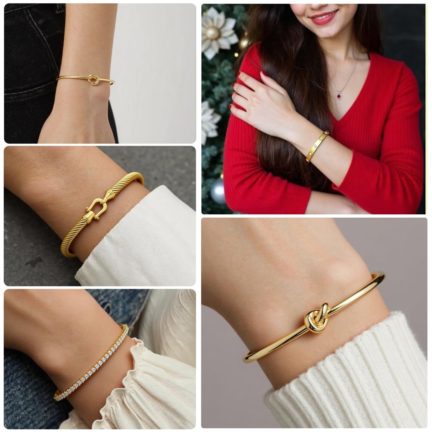 FAFUGA 18 K Gold Plated Love Bangle Bracelet Stack Cuff Jewelry for Women Jewelry Set for Women Gift with Box (style7)
